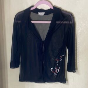 Joules Black Sheer Embellished 3/4 Sleeve Top